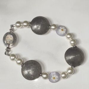 925 Sterling Silver Bracelet, Daisy beads